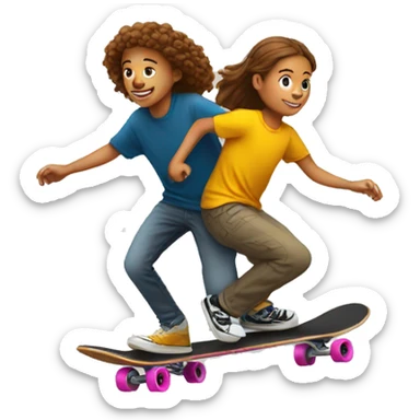A young person on a skateboard is pushed by another sticker