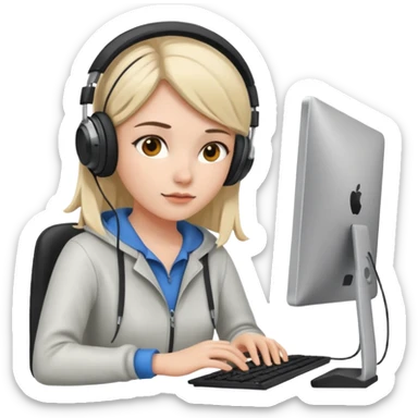 young female programmer working very hard on the computer sticker