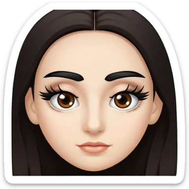 Eye black and big, eyelashes long, eyebrows black, skin white, and so beautiful hair long and brown skin tone white,hair brown and long and some brown long hair long hair sticker