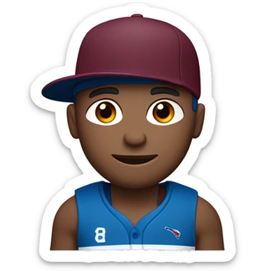 A man in wearing a maroon and blue  sportsgear. He has a maroon and blue coloured sport cap on his head and a slight smile on his face.only front side.the skin colour should be a little lighter.the letter ‘A’ on the top of the handle in burgundy. sticker
