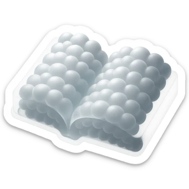thick open book made entirely of small, very bright white fluffy convex clouds, matte glass style sticker