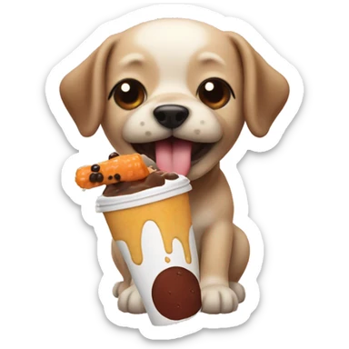 Dog eating a boba sticker