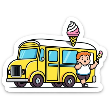 Fat kid chasing a boomerang ice cream truck sticker