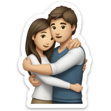 A asian girl with brown hair and white hugging a guy with brown hair sticker