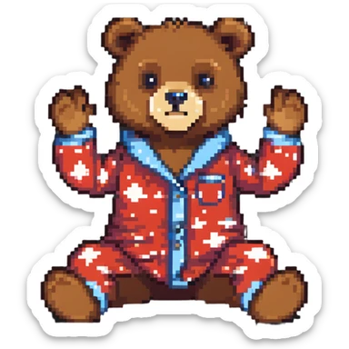 bear in pajamas sitting and waving sticker