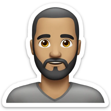 white man, olive skin, full black beard with some grays, no hair, strong eyebrows sticker