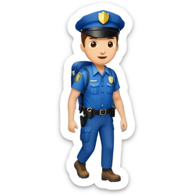 Adventurous man hiking with a police badge with mountains in the background sticker