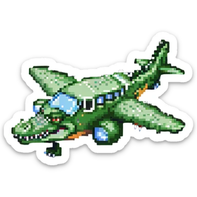 cartoon crocodile-airplane hybrid, side view sticker