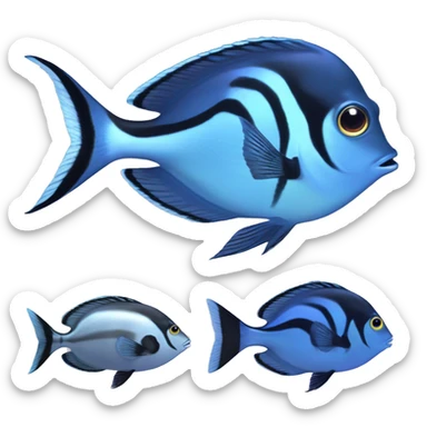 a marine fish named Blue Tang Fish focus on its coloration.  It looks like Dory in movie Finding Nemo.Please respect this fish‘s natural color. There is no white color on its body. sticker