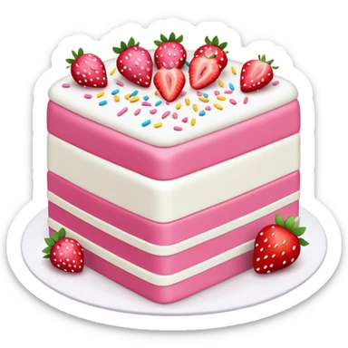 White and pink colored cake with strawberry on the corner side add some sprinkles on top and write a 'UNIS' word on top sticker