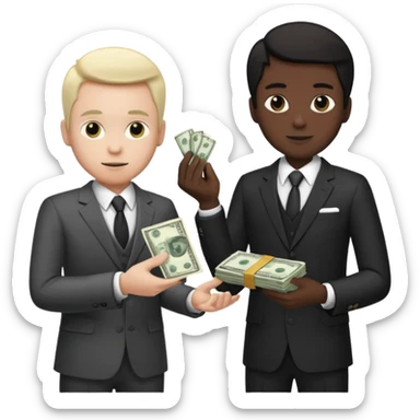 Two men in suits handing over money sticker