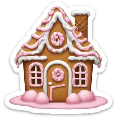 Gingerbread house with white and pink icing sticker