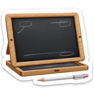 drawing board with classic wooden frame, chalk and eraser sticker