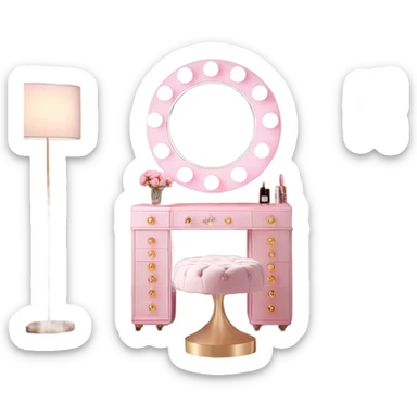 Vanity table with led light mirror and pink Antoinette Round Tufted Vanity Chair sticker