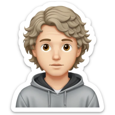 young white guy in a hoodie with wavy hair sticker