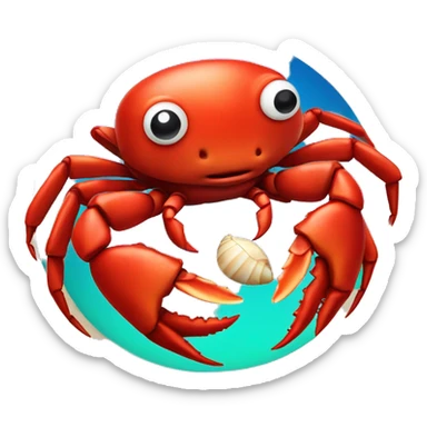red crab holding a shell in its hands sticker