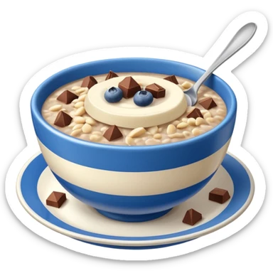 porridge con cioccolato e mirtilli in una ciotola a strisce azzurre e bianche  sticker