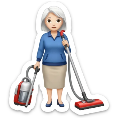 White hair cubby lady modern clothes older chubby ed lady vaccum sticker