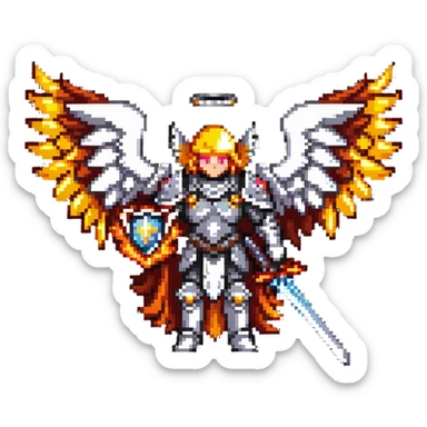 Michael the archangel with wings, armor, and a flaming sword. Divine warrior angel with a halo. sticker