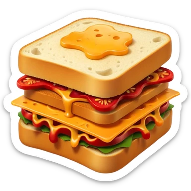 spicy sucuk sandwich object icon, toasted bread, sliced spicy sucuk inside, melted cheese, red chili peppers, steam coming out, 3D cartoon, mobile game icon style, centered, clean background, soft shadow, no text, no watermark
 sticker