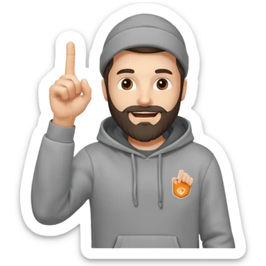 A bearded man in a hoodie, raising his foam finger with playful energy. sticker