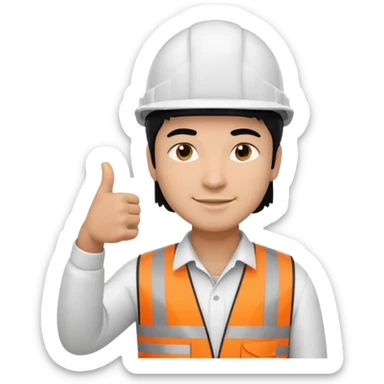 Una persona con pelo negro varon con casco blanco inginiero cilvil pulgar arriba sticker