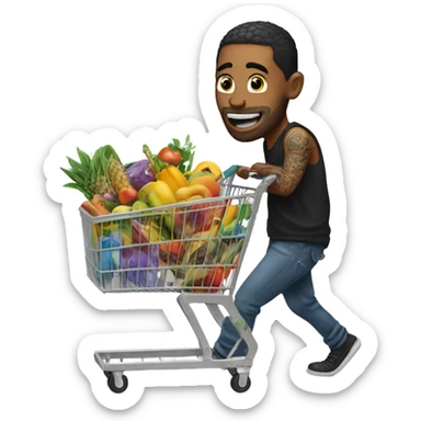 Man with tattoos pushing a shopping cart sticker