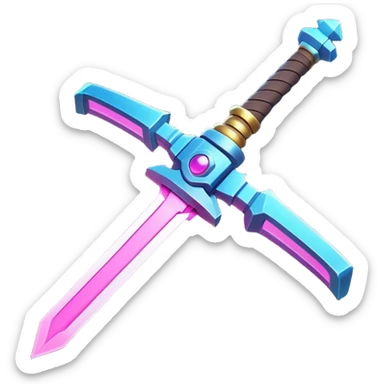 Clash of Clans aesthetic: Cinematic Playful Laser Sword Emoji, rendered in a 3D vector-style similar to standard emojis with minimal shading and bold, simplified shapes. A compact, vibrant energy blade with a neon-hued, glowing edge and futuristic hilt, softly glowing with a radiant cosmic charm. Simplified yet unmistakably iconic, highly detailed and consistent, glowing with a soft pulsating brilliance and high shine. Stylized with a touch of interstellar elegance and a soft glowing outline, capturing the essence of a legendary energy blade with a friendly, playful manner! sticker