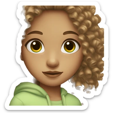 green eye girl with brown curly hair sticker