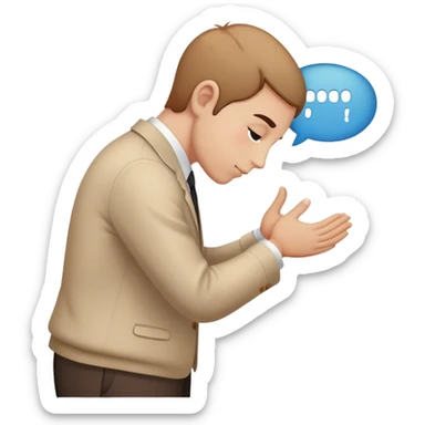 Person bowing politely with a small speech bubble that says thank you sticker