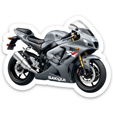the word 'Sakqu' written in stylized smoke above a Suzuki GSXR 1000 motorcycle, with the text and motorcycle clearly visible, detailed emoji-style illustration sticker