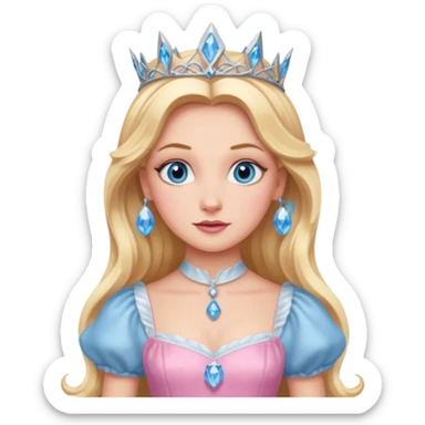 Glinda from the Wizard of Oz with blue eyes, blonde long hair, pink outfit sticker