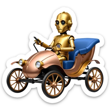 C-3PO policeman in 1865 rosegold painted buggy powered by electric motors and batteries  sticker