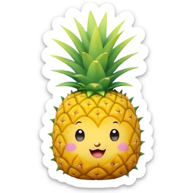 Cute Kawaii Pineapple, tiny and round, bright golden yellow with a spiky green top, chubby cheeks, playful winking expression, soft pastel textures, sweet and tropical vibes! sticker