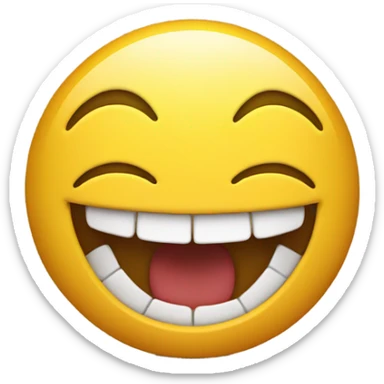 An emoji smiling with its teethe holding its face with its feet up behind it sticker