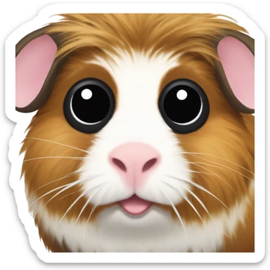 Guinea pig with black fur over left eye and right leg, tan fur on nose and white fur everywhere else sticker