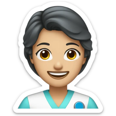 DENTISTA MUJER DE CABELLO NEGRO CON UNIFORME AZUL sticker