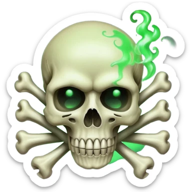 a poisonous cloud of gas, dark swamp color, with an image of a skull and two crossed bones behind the skull sticker