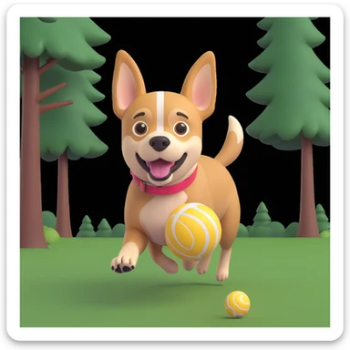 dog chasing ball in forrest, close up pose sticker
