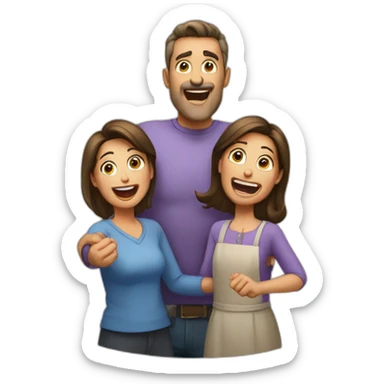 A man, wife and daughter shouting yes’!’ sticker