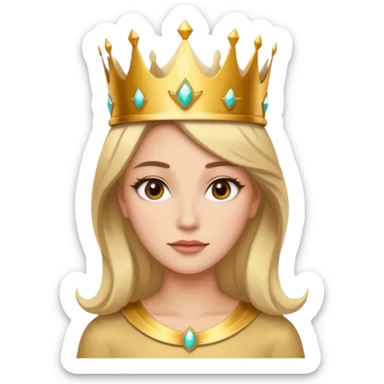 Give me an image of a women wearing neutral makeup with a crown. She is looking very smug sticker