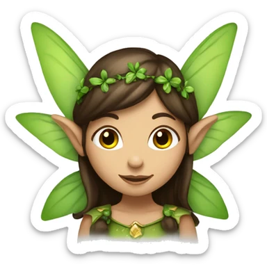 Brunette fairy elf dressed in Green and brown  sticker