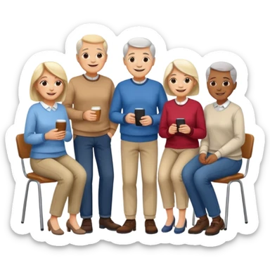 A large crowd of adults and seniors in casual clothing at an afterwork meeting sticker