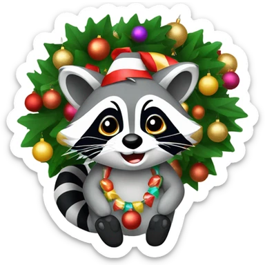 raccoon in a Christmas garland sticker