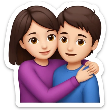 Girl and boy couple Both peach skin and darkish brown hair hugging emoji looking at eachother sticker
