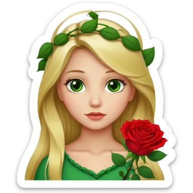 Girl profile picture with long blonde hair and green eyes and 1 flower in her hair sticker