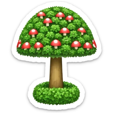 mushroom shaped topiary tree emoji, umbrella shaped green bush, cute emoji style, white background sticker