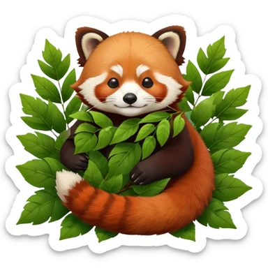  cute, furry, realistic, red panda, napping with its eyes closed on a bed of different brown and green leaves flat layout, still life, isolated, must have a transparent background, 4k. Must not be poor quailty, must be high resolution, must not be blurry, no emoji faces, no emoji icons, dpi 300 sticker