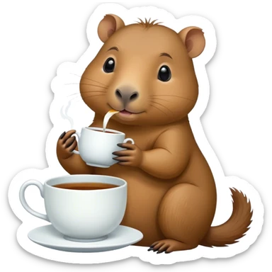 baby capybara drinking tea sticker