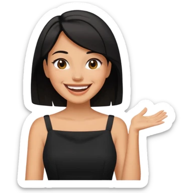 black short shoulder length hair tanned woman, black dress doing girly things sticker